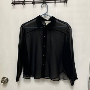 Black Sheer Casual Button-Down Shirt